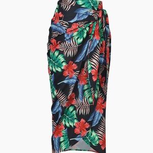Floral print wrap tie midi skirt
